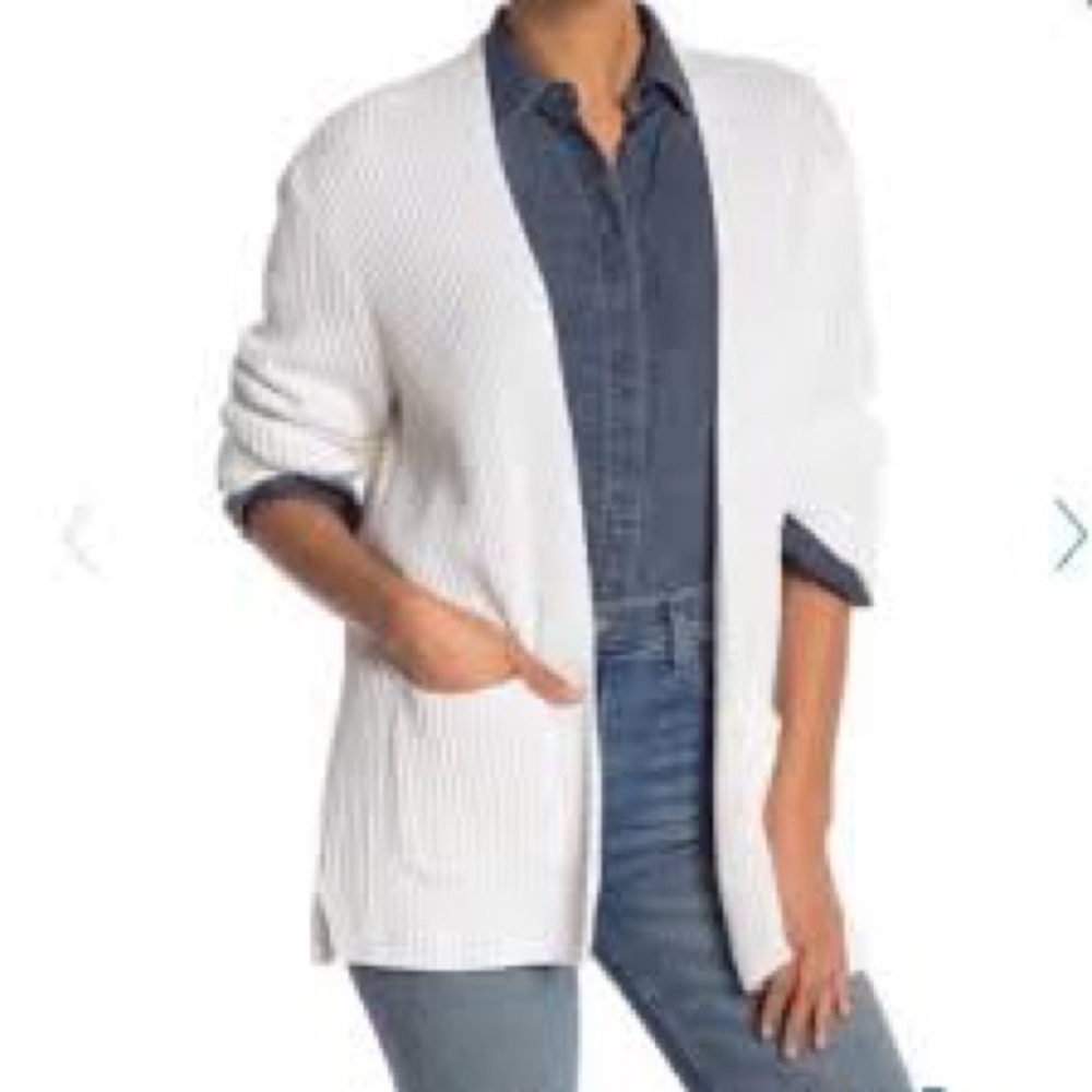Madewell Nolan Eyelet White Ribbed Knit Pocket Cardigan Sz S